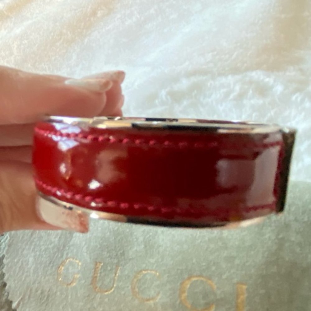 Gucci G Luxury Jewelry Metal Bracelet Cuff in Silver and Red includes COA - Picture 10 of 13